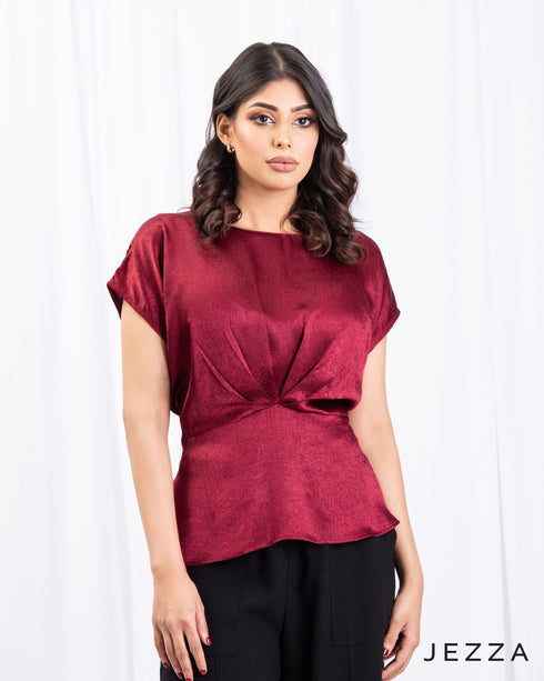 Crushed Satin Occasion Top with Short Sleeves 66591